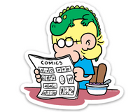FoxTrot Sticker - Jason Fox and Quincy reading comics and eating cereal - by Bill Amend