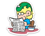 FoxTrot Sticker - Jason Fox and Quincy reading comics and eating cereal - by Bill Amend