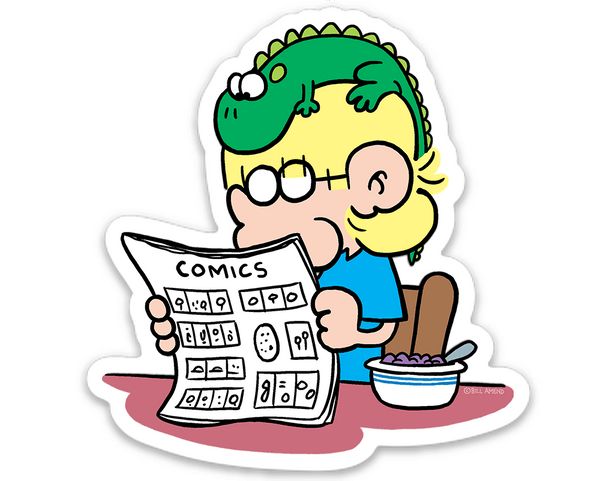 FoxTrot Sticker - Jason Fox and Quincy reading comics and eating cereal - by Bill Amend