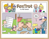 "baking.f" Signed FoxTrot comic strip by Bill Amend: Jason Fox: Want a fortran cookie? Peter: A what?
