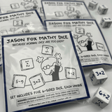 MATH DICE! Jason Fox Mathy Dice by Bill Amend - Only available at The FoxTrot Store! STEM, dice, d6, math, math problems, teachers, parents, learning tool, addition, subtraction, multiplication, division
